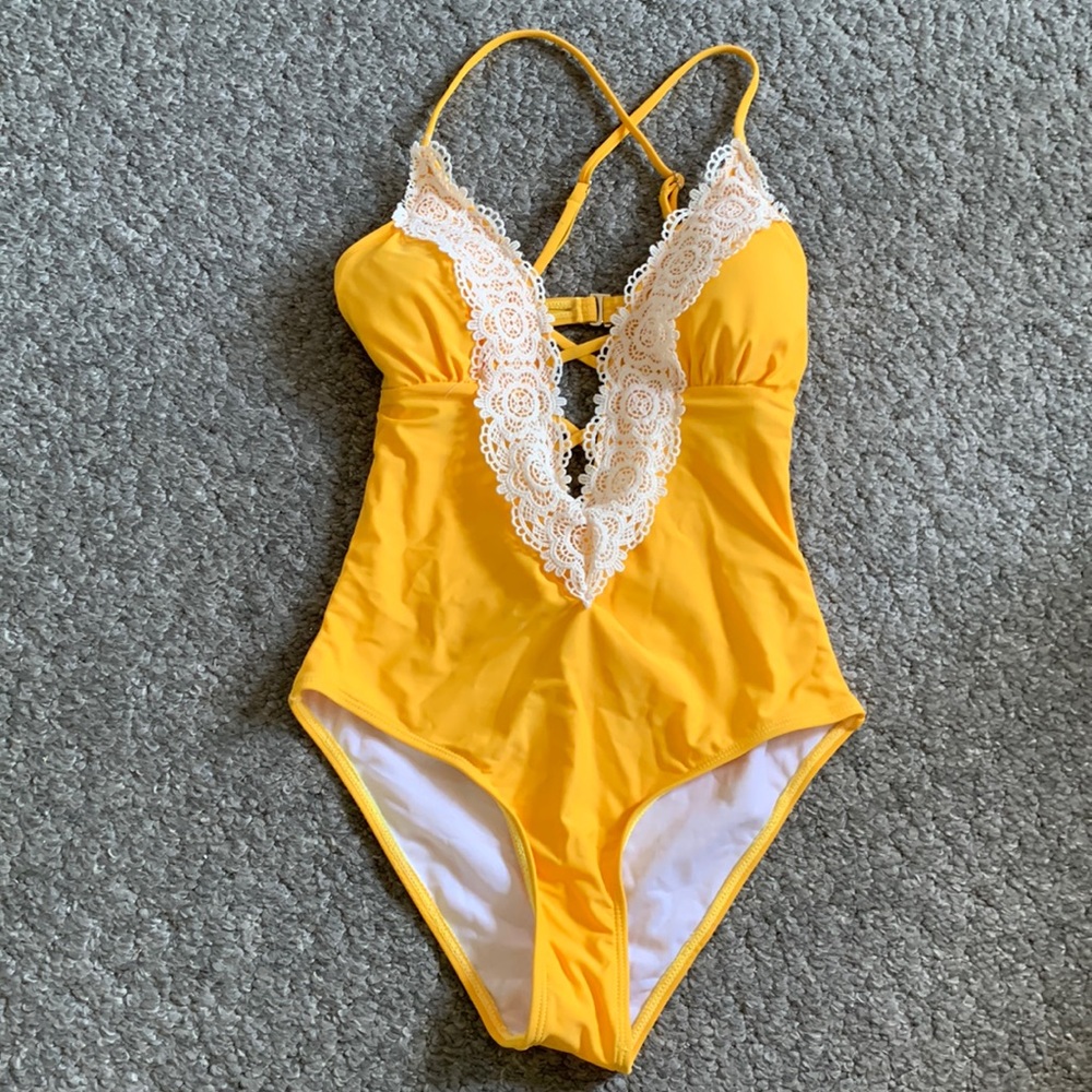 NWOT Yellow and Lace One Piece Swimsuit